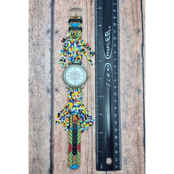 Leather Band Native Seed Bead Jacques Couture Watch Works New Battery Unique - Picture 9 of 9
